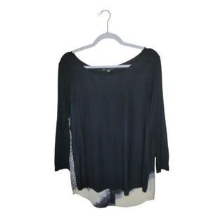 Rose & Olive Women's 3/4 Sleeves Button Down Back Black Top Blouse Size M